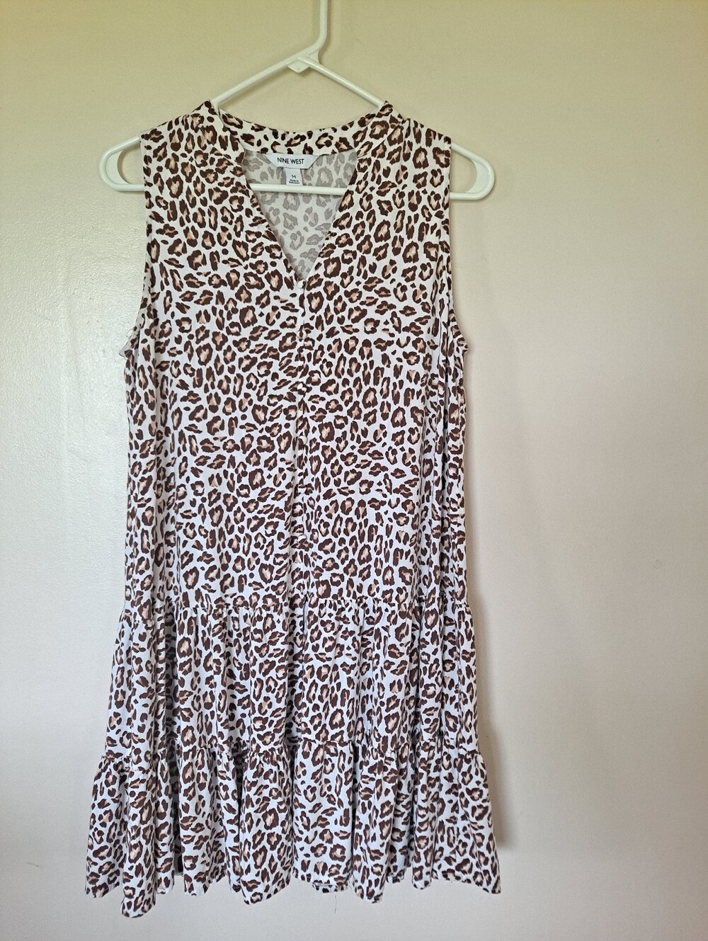Nine West White and Brown Leopard Print Sleeveless Mini Dress